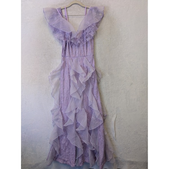 SHEIN Dresses & Skirts - SHEIN Women's Size XS Lavender Purple Floral Lace Ruffle Maxi Dress US Size 2